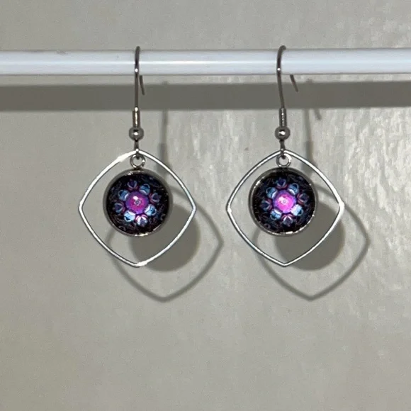 22077 Pink Flower Earrings - Picture 2 of 5